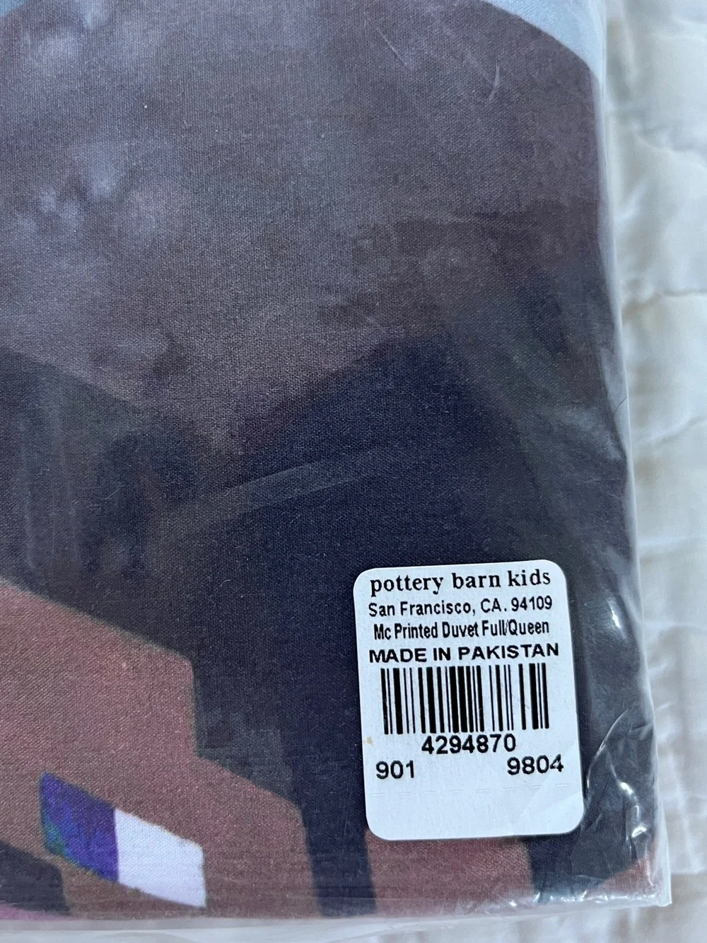 NEW Pottery Barn Kids Organic Cotton  MINECRAFT Duvet Cover Full Queen F/Q Pixel